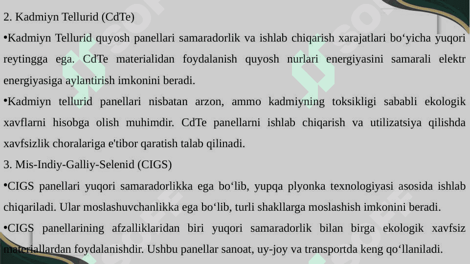 Quyosh panelarini tayorlash uchun ishlatiladigan materialar 4