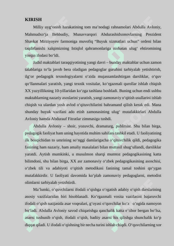 ABDULLA AVLONIY ASARLARIDA MILLIY TARBIYA MASALALARI. Kurs ishi 4