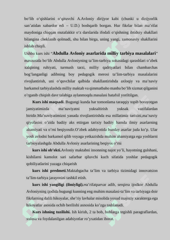 ABDULLA AVLONIY ASARLARIDA MILLIY TARBIYA MASALALARI. Kurs ishi 5