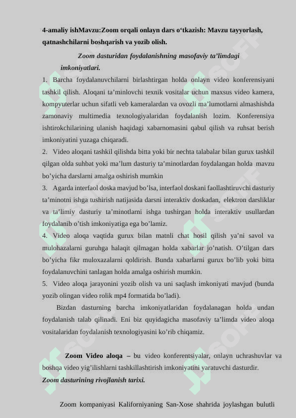Zoom orqali onlayn dars o‘tkazish: Mavzu tayyorlash, qatnashchilarni boshqarish va yozib olish. 2