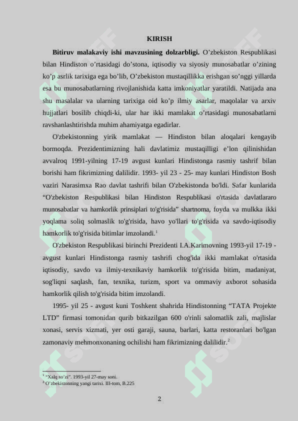 O’rta Osiyo xonliklarining Hindiston bilan iqtisodiy aloqalari 2