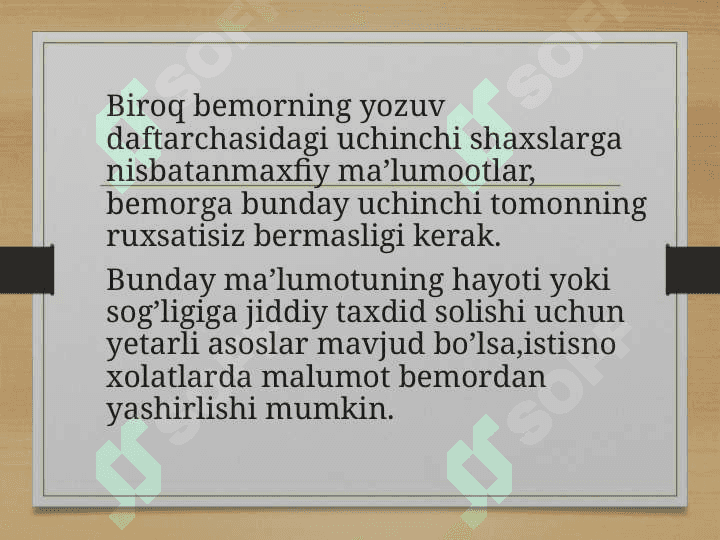 TIBBIY MUOLAJALARGA ROZILIK MASALASI 4