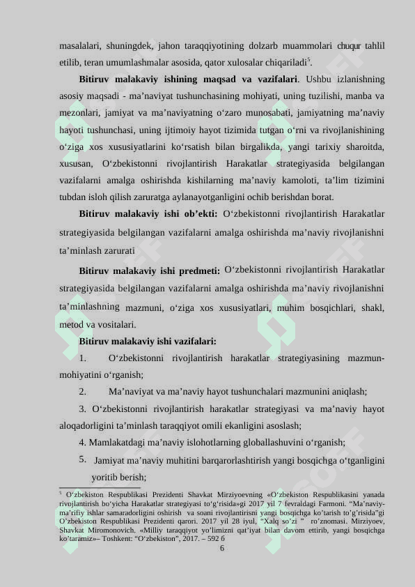 O‘zbekistonni rivojlantirish harakatlar strategiyasining ma’naviy rivojlanish bilan uzviy bog‘liqligi 6