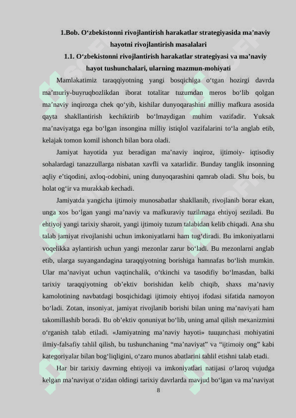 O‘zbekistonni rivojlantirish harakatlar strategiyasining ma’naviy rivojlanish bilan uzviy bog‘liqligi 8