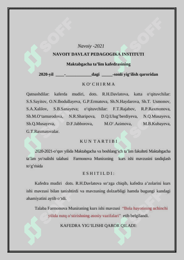 Bola hayotining uchinchi yilida nutq ostirishning asosiy vazifalari” 2