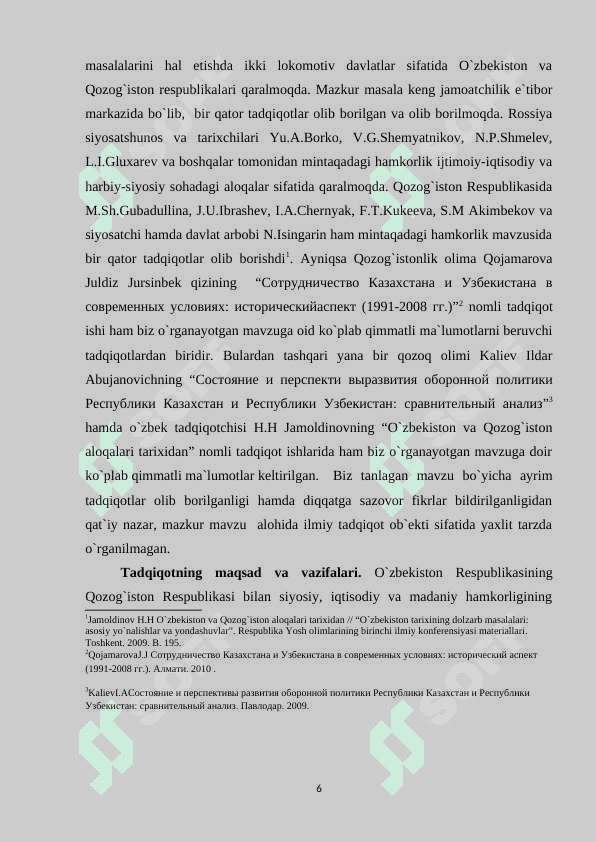 Mustaqillik yillarida O`zbekiston va Qozog`iston Respublikalari o`rtasida hamkorlik munosabatlarining o`rnatilishi 6