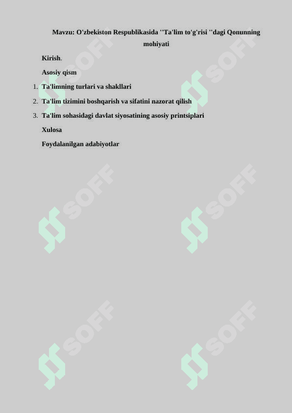 O'zbekiston Respublikasida ''Ta'lim to'g'risi ''dagi Qonunning mohiyati 2
