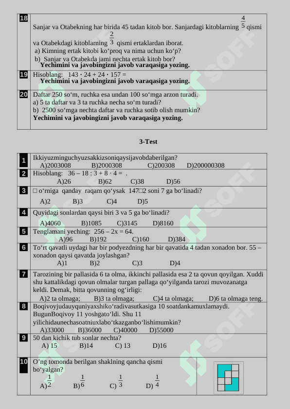 Matematika fanidan testlar 6