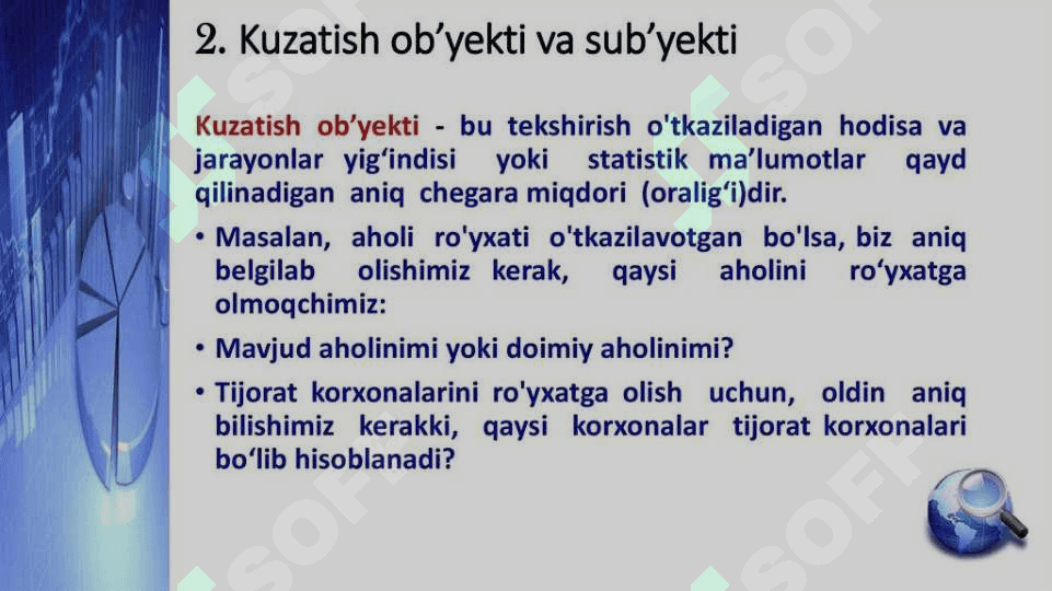Statistik tadqiqotlarda statistik       kuzatishni tashkil etish 7