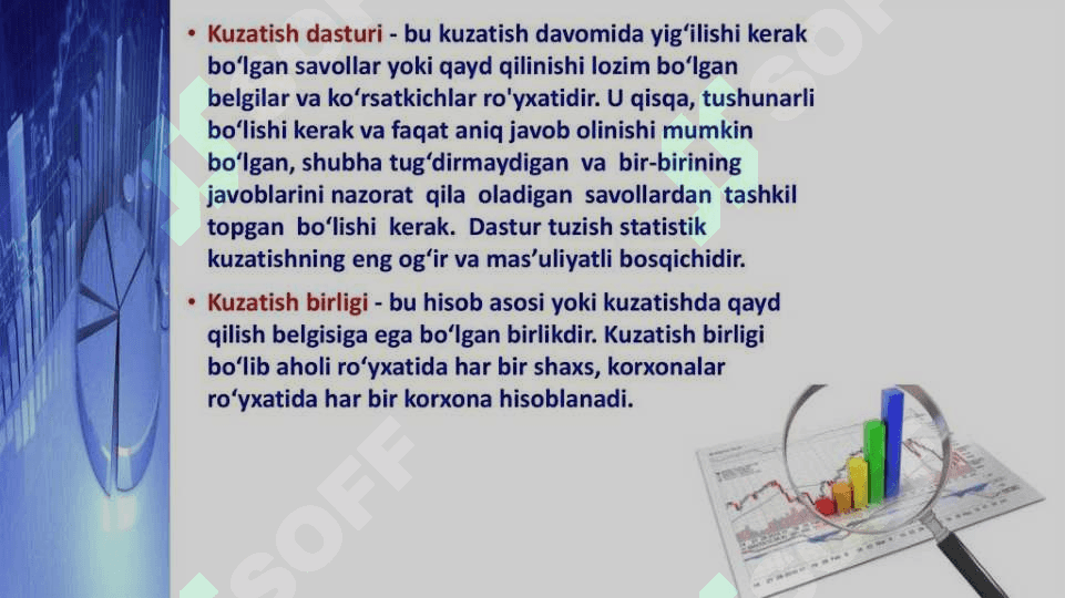 Statistik tadqiqotlarda statistik       kuzatishni tashkil etish 8