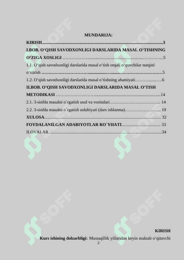 O'QISH SAVODXONLIGI DARSLARIDA  MASAL O'TISH METODIKASI 2