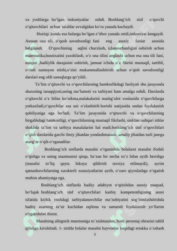 O'QISH SAVODXONLIGI DARSLARIDA  MASAL O'TISH METODIKASI 3
