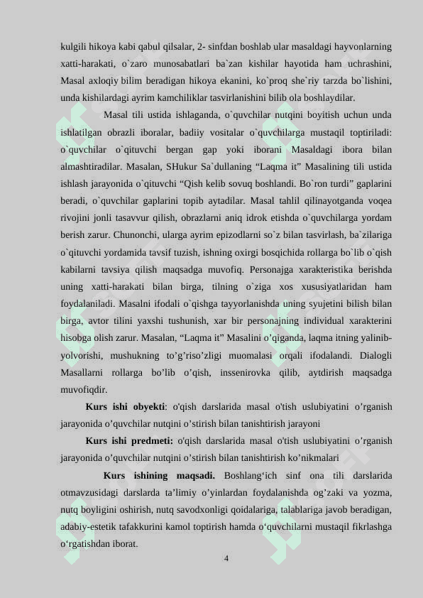 O'QISH SAVODXONLIGI DARSLARIDA  MASAL O'TISH METODIKASI 4