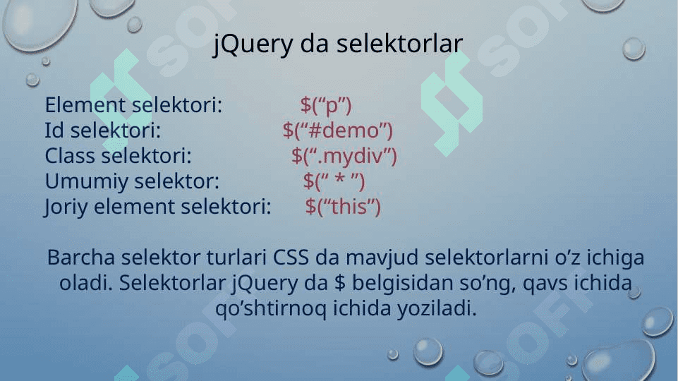 jqueryga kirish, asosiy tushunchalar 7