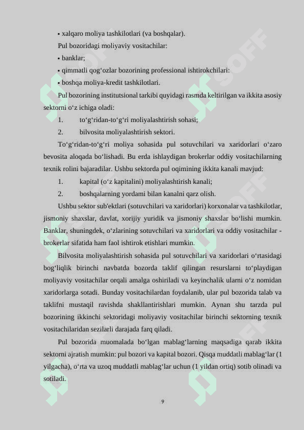 PUL BOZORINING IQTISODIY MOHIYATI 8