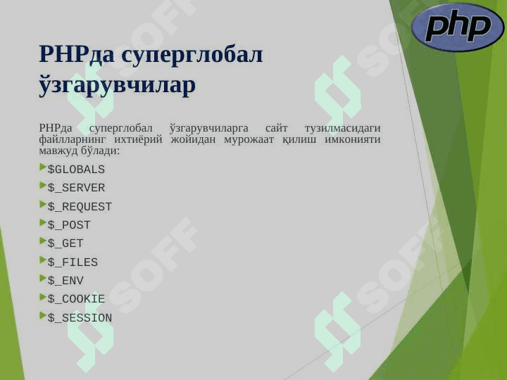 PHPda global o’zgaruvchilar 4