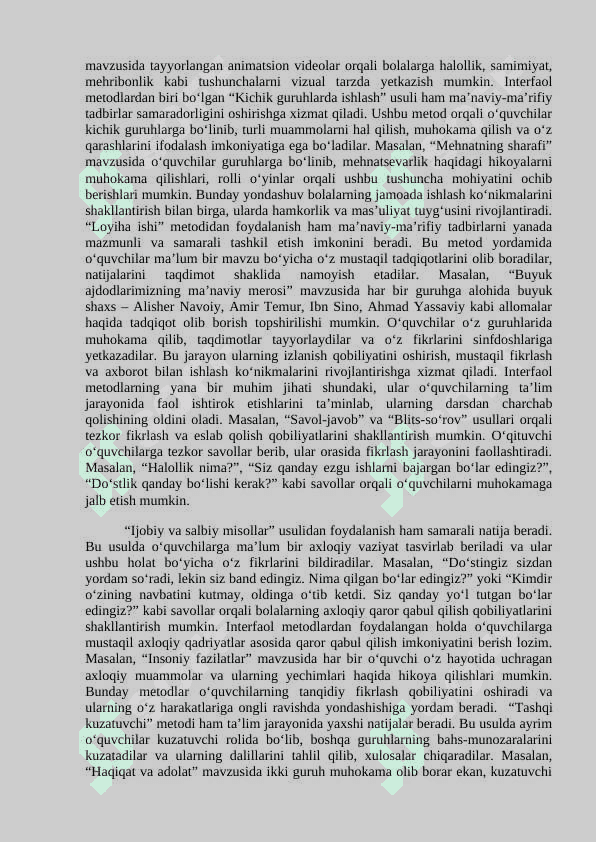 Boshlangʻich sinflar oʻrtasida  maʼnaviy maʼrifiy tadbirlarni tashkil etishda interfaol metodlar maq.docx 4