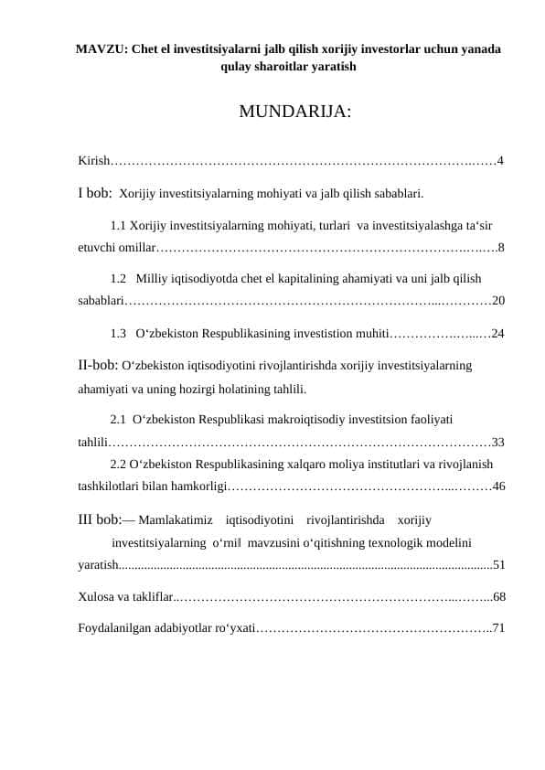 Chet el investitsiyalarni jalb qilish xorijiy investorlar uchun yanada qulay sharoitlar yaratish k.docx 1