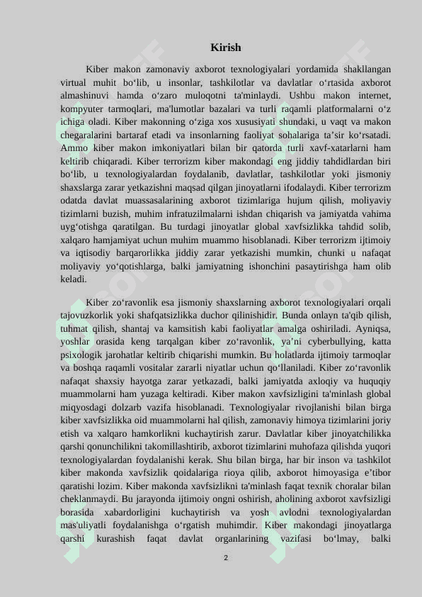 Kiber makon kiber terrorizm kiber zoʻravonlik tushunchalarining mohiyat 2