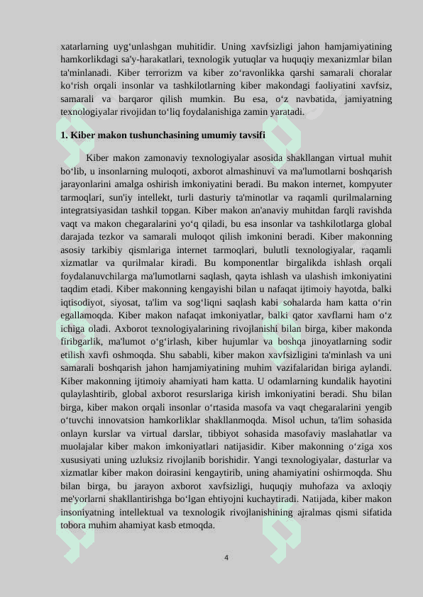Kiber makon kiber terrorizm kiber zoʻravonlik tushunchalarining mohiyat 4