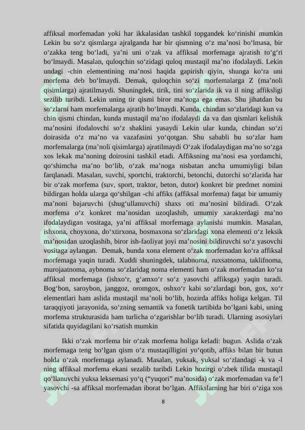 Tilshunoslik yo'nalishida "Morfema tavsifida grafikli organayzerlar"mavzusida Kurs ishi 8