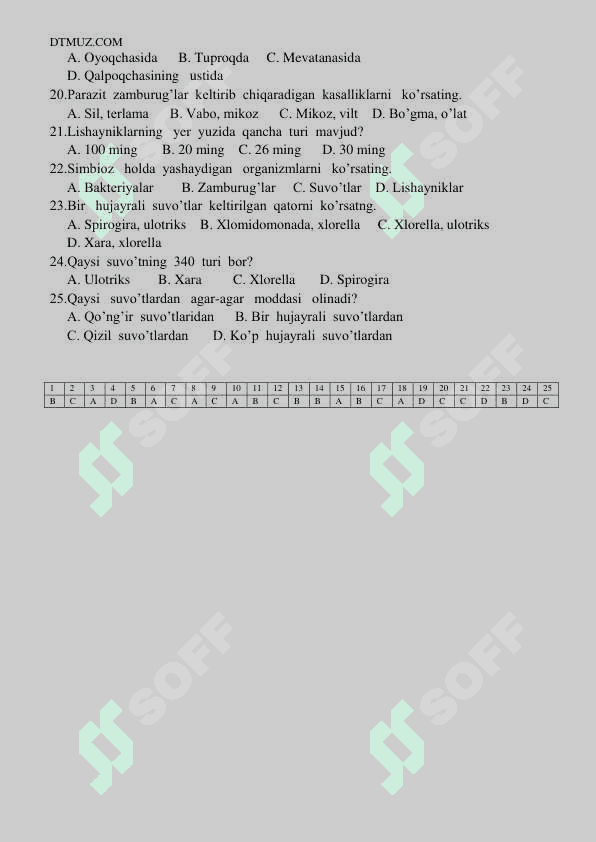 5, 6, 7, 8, 9 sinflar uchun biologiya fanidan testlar 8