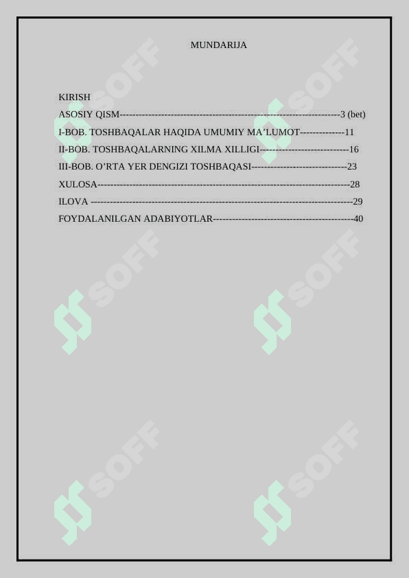 “TOSHBAQALAR TUZILISHINING ASOSIY XUSUSIYATLARI TURLARI TARQALISHI 2