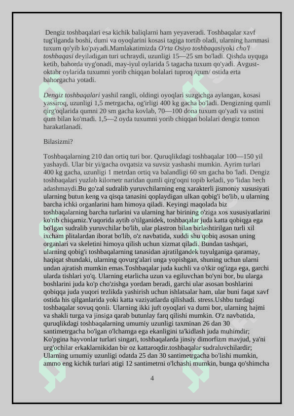 “TOSHBAQALAR TUZILISHINING ASOSIY XUSUSIYATLARI TURLARI TARQALISHI 4