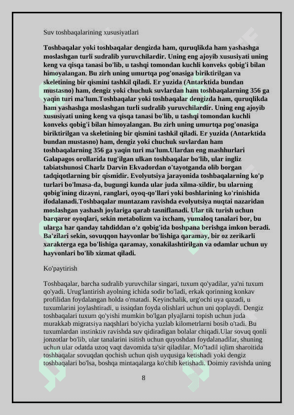 “TOSHBAQALAR TUZILISHINING ASOSIY XUSUSIYATLARI TURLARI TARQALISHI 8