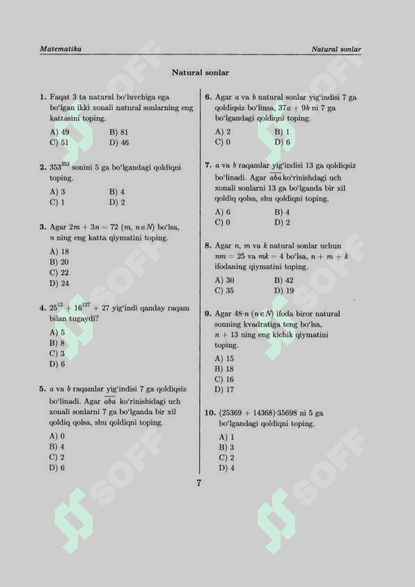 MATEMATIKA DTM-2019 ORIGINAL BAZASI 7