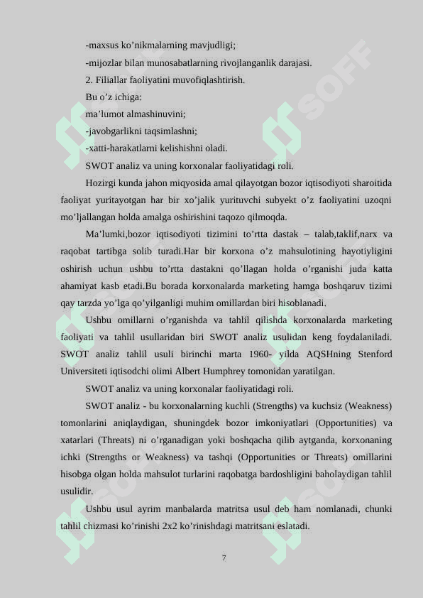 Maykl porter uslubiyatiga ko’ra o’zbekistonning raqobat ustunligi. 7