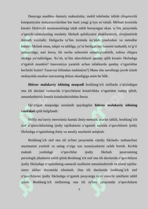 BOSHLANG`ICH SINF ONA TILI DARSLARIDA O‘QUVCHILARNI KREATIV FIKRLASHGA O‘RGATISH 3
