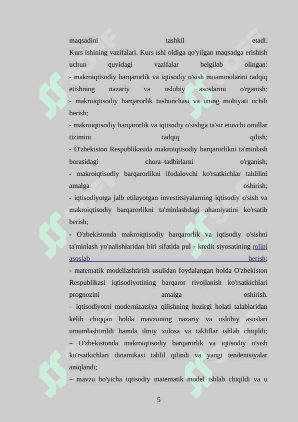 O'zbekistonda barqaror o'sishni ta’minlashning omillari va yo'llari. 5