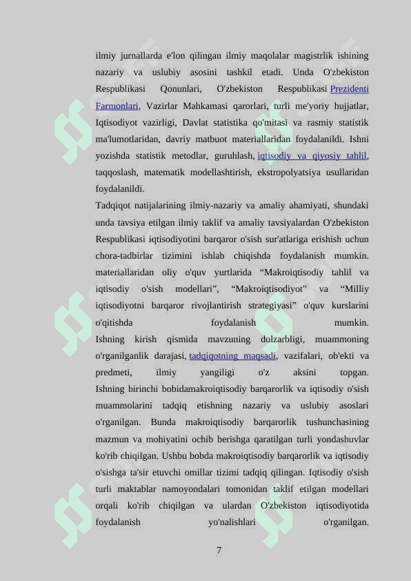 O'zbekistonda barqaror o'sishni ta’minlashning omillari va yo'llari. 7