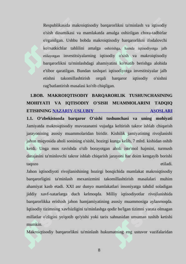 O'zbekistonda barqaror o'sishni ta’minlashning omillari va yo'llari. 8
