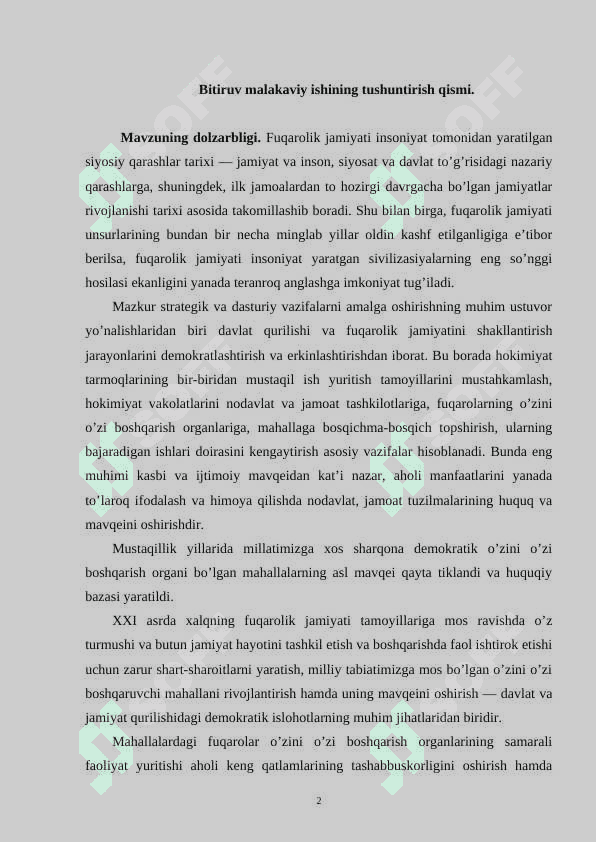 Fuqarolar yig’inlari raislari (oqsoqollari) va ularning maslahatchilari saylovining fuqarolik jamiyati barpo etishda tutgan  o’rni va ahamiyati 2
