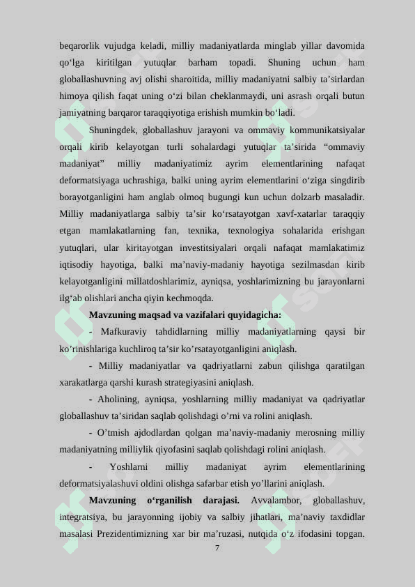 MADANIY JARAYONLARNING GLOBALLAHUVI SHAROITIDA TA’LIM TIZIM OLDIDAGI VAZIFALAR 7