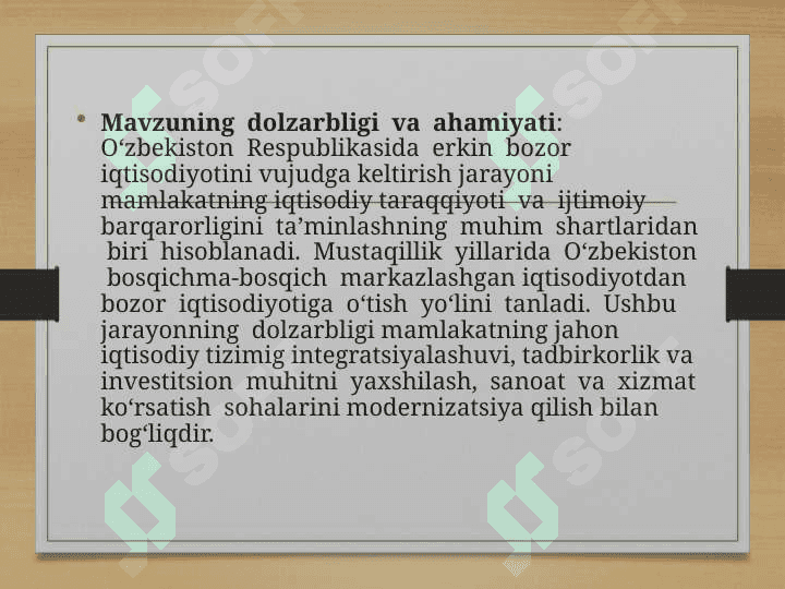 O‘zbekiston respublikasida erkin bozor iqtisodiyotini vujudga keltirish to’grisidagi iqtisodiy konsepsiyalar 2