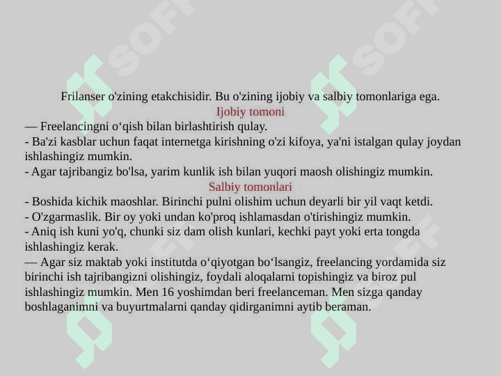 Frilanser kim va u nima ish qiladi ? 3