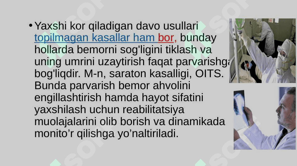 MAVZU: Bemorni parvarish qilish 8