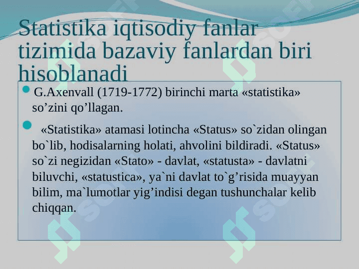MAVZU. Statistika faniga kirish 3