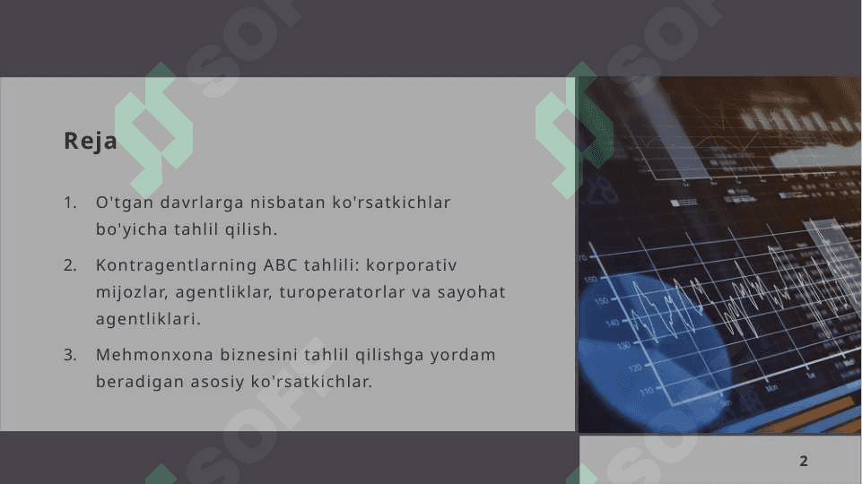 Mehmonxonada ko’rsatiladigan xizmatlar sotish hajmining tahlili 2