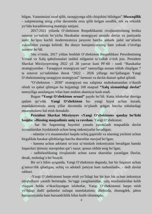 “MA’RİFAT DARSİ” MASHGʻULOTLARINIOʻTKAZISHUCHUNTAYYORLANGANMA’RUZA MATNI 2