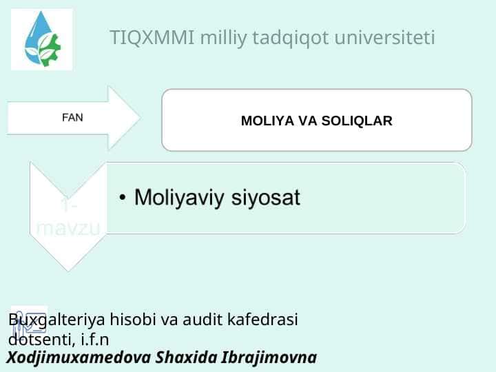 Mavzu moliyaviy siyosat