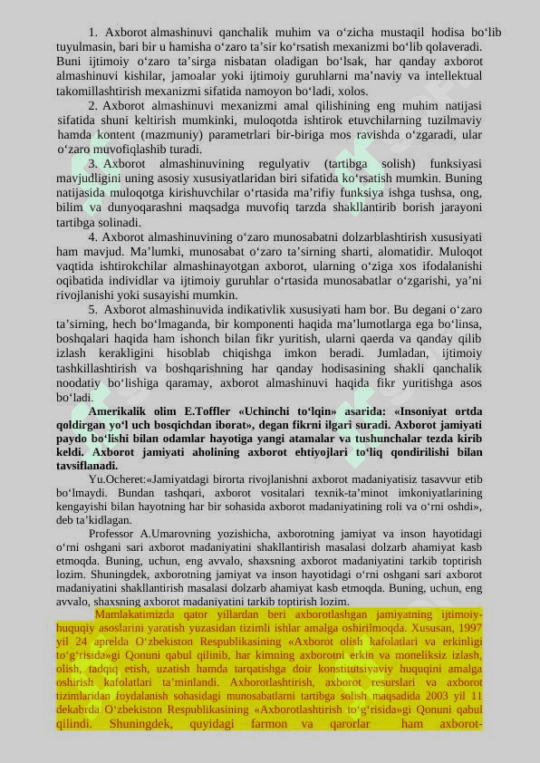 Mavzu: Axborotning jamiyatdagi o‘rni va  ahamiyati 3