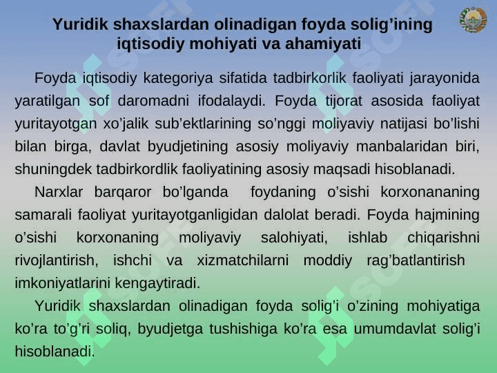 YURIDIK SHAXSLARDAN OLINADIGAN FOYDA SOLIG‘I 3