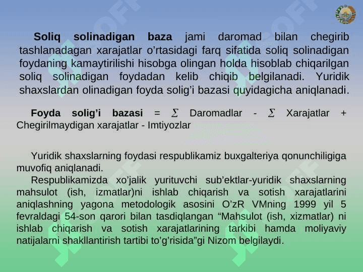 YURIDIK SHAXSLARDAN OLINADIGAN FOYDA SOLIG‘I 8