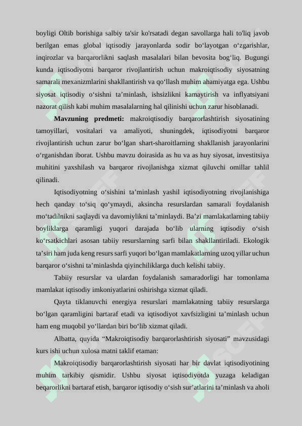 Makroiqtisodiy barqarorlashtirish siyosati va iqtisodiyotni barqaror rivojlantirish sharoitlarini shakllantirish 3