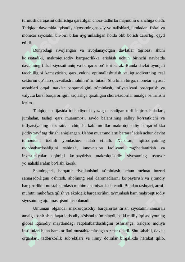 Makroiqtisodiy barqarorlashtirish siyosati va iqtisodiyotni barqaror rivojlantirish sharoitlarini shakllantirish 4