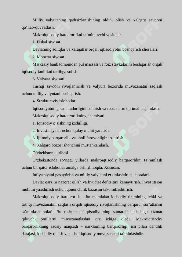 Makroiqtisodiy barqarorlashtirish siyosati va iqtisodiyotni barqaror rivojlantirish sharoitlarini shakllantirish 8